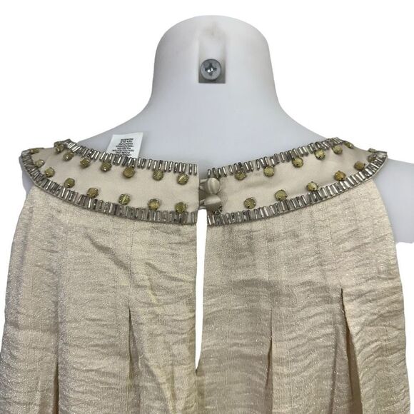 laundry Scoop Neck Crepe Shift Dress Mini Embellished Neckine light gold‎ sz 8 - Picture 5 of 11